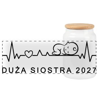 Große Schwester 2027 Herzschlag Polnisch - Panorama Keksdose mit Holzdeckel - Weiß - Vorne