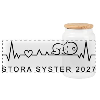 Große Schwester 2027 Herzschlag Schwedisch - Panorama Keksdose mit Holzdeckel - Weiß - Vorne