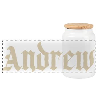 Andrew Gothic Name Print - Panoramic Cookie Jar with Wooden Lid - white - Front