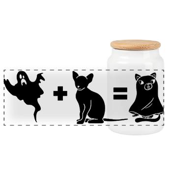 Funny Halloween Dog Ghost - Panorama Keksdose mit Holzdeckel - Weiß - Vorne