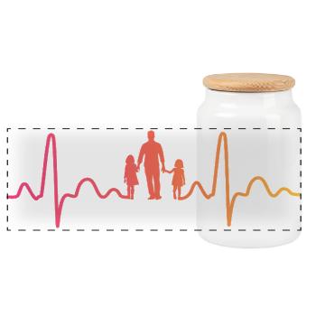 Father with two daughters sunset heartbeat - Panoramic Cookie Jar with Wooden Lid - white - Front