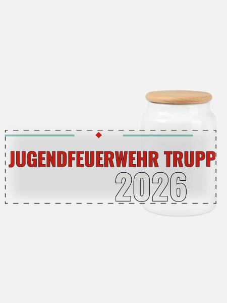 Willkommens-Shirt Jugendfeuerwehr Trupp 2026 - Panorama Keksdose mit Holzdeckel - Weiß