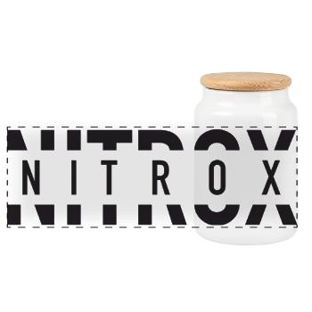 Nitrox Split Text Logo für SCUBA Taucher - Panorama Keksdose mit Holzdeckel - Weiß - Vorne