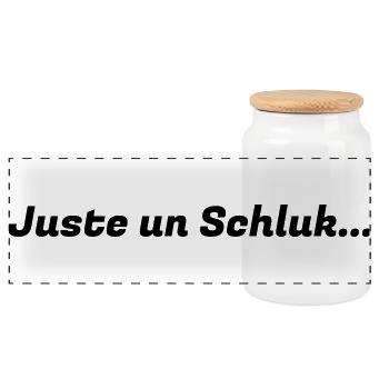 Juste_un_Schluck_logo - Panorama Keksdose mit Holzdeckel - Weiß - Vorne