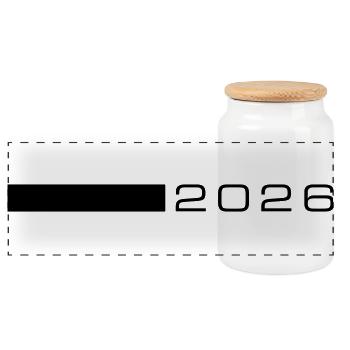 2026 year stroke - Panoramic Cookie Jar with Wooden Lid - white - Front