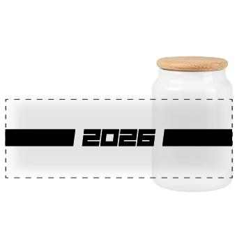 2026 Line - Panoramic Cookie Jar with Wooden Lid - white - Front
