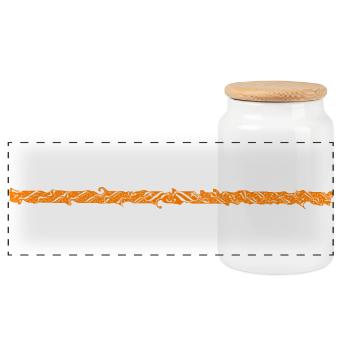 oranger Balken gequirrlt orange - Panorama Keksdose mit Holzdeckel - Weiß - Vorne