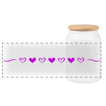 Hearts Line Icon - Panoramic Cookie Jar with Wooden Lid - white - Front
