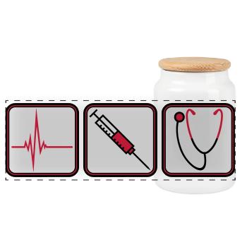 Docteur 3 boutons seringue logo Écoute du stéthoscope - Boîte à biscuits avec couvercle en bois - blanc - Devant