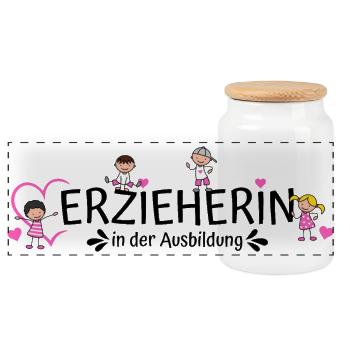 Erzieherin in der Ausbildung  - Panorama Keksdose mit Holzdeckel - Weiß - Vorne