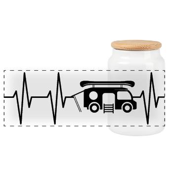 camper heartbeat herzschlag camping campen - Panorama Keksdose mit Holzdeckel - Weiß - Vorne