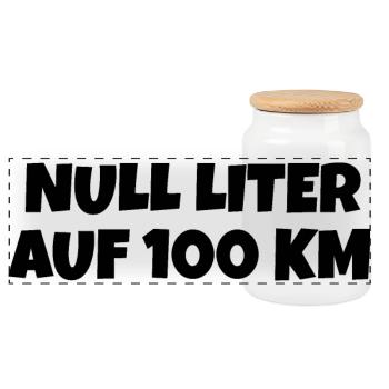 Null Liter auf 100 Km Fahrrad Spruch - Panorama Keksdose mit Holzdeckel - Weiß - Vorne