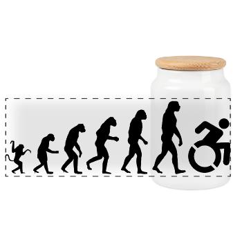 Evolution des Rollstuhls, der Rolle, des Humors * - Panorama Keksdose mit Holzdeckel - Weiß - Vorne