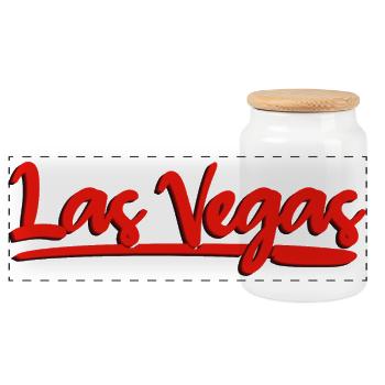 Lettrage à Las Vegas Design en cursive rouge - Boîte à biscuits avec couvercle en bois - blanc - Devant