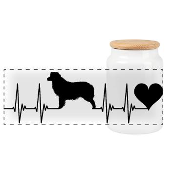Australian Shepherd, Dog, Heart, Pulse, Animals, ECG - Panoramic Cookie Jar with Wooden Lid - white - Front