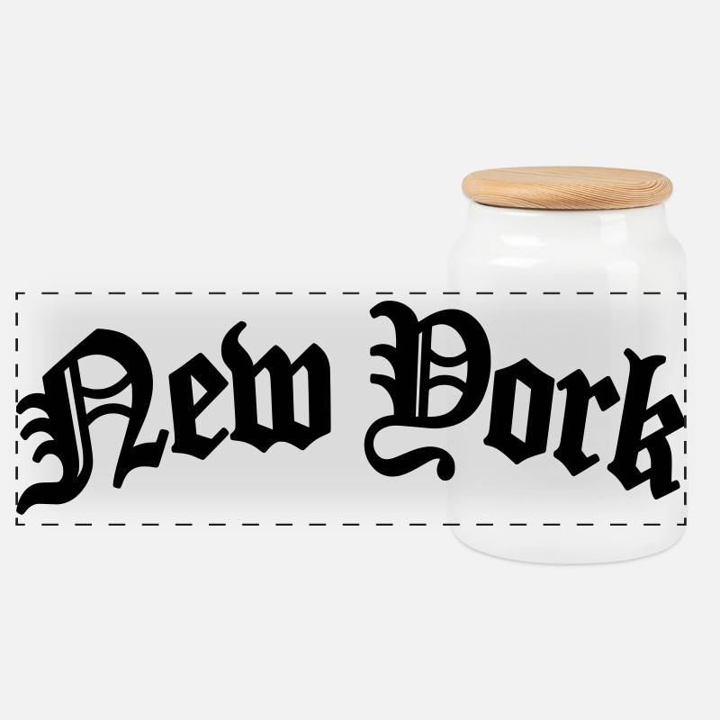 New York - Panoramic Cookie Jar with Wooden Lid - white