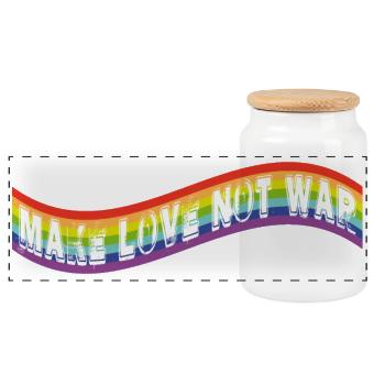 make love not war | Rainbow flag - Panoramic Cookie Jar with Wooden Lid - white - Front
