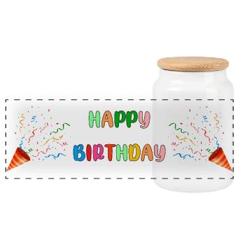 Bon Anniversaire Arc-en-Ciel - Boîte à biscuits avec couvercle en bois - blanc - Devant