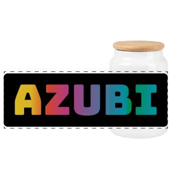 Azubi Tshirt coloured black - Panorama Keksdose mit Holzdeckel - Weiß - Vorne