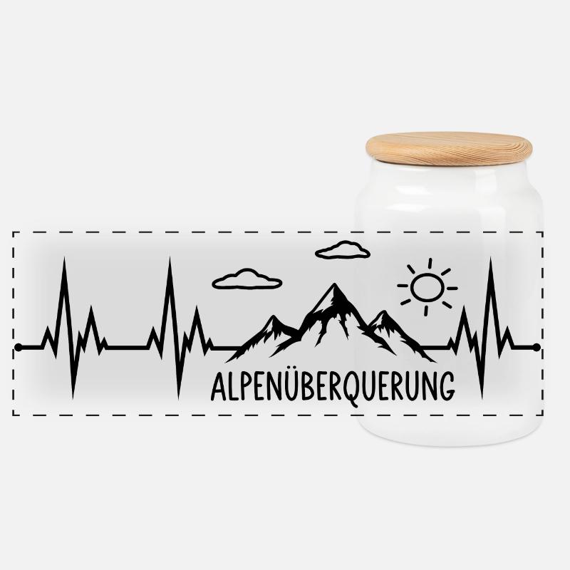 Alpenüberquerung Herzschlag - Panorama Keksdose mit Holzdeckel - Weiß