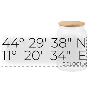 Coordinates: Bologna, Italy - Panoramic Cookie Jar with Wooden Lid - white - Front