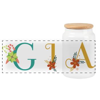 GIA Namenskunst mit gestickten Blumen - Panorama Keksdose mit Holzdeckel - Weiß - Vorne