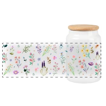 Midnight Bloom Botanical Print - Panoramic Cookie Jar with Wooden Lid - white - Front