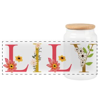 LILY name decorated with flowers - Panoramic Cookie Jar with Wooden Lid - white - Front
