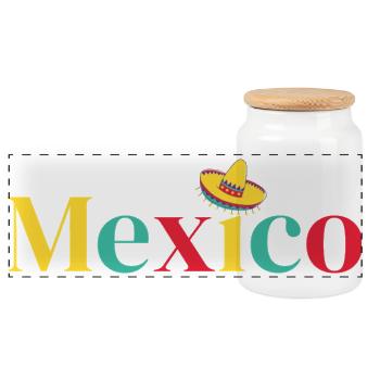 Colorful Mexico Typography with Sombrero - Panoramic Cookie Jar with Wooden Lid - white - Front