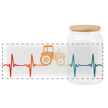 Farmer heartbeat tractor - Panoramic Cookie Jar with Wooden Lid - white - Front