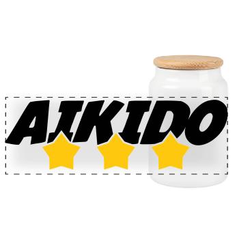 Aïkido - Art Martial - Aïkidoka - Boîte à biscuits avec couvercle en bois - blanc - Devant