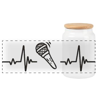 Microphone Singing Music Rhythm Voice Stage Heart - Panoramic Cookie Jar with Wooden Lid - white - Front