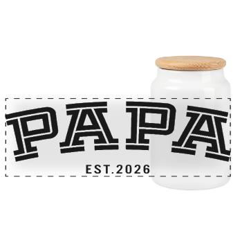 Papa Est. 2026 - Panoramic Cookie Jar with Wooden Lid - white - Front