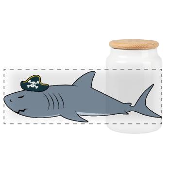 Pirate Shark Funny Skull Crossbones Ocean Sea Gift - Panoramic Cookie Jar with Wooden Lid - white - Front