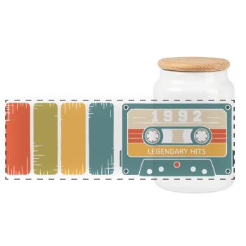 1992 Vintage Original 1992 Birthday Gift - Panoramic Cookie Jar with Wooden Lid - white - Front