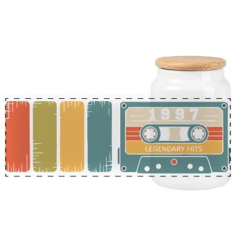 1997 Vintage Original 1997 Birthday Gift - Panoramic Cookie Jar with Wooden Lid - white - Front