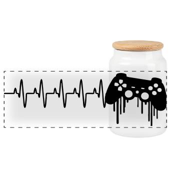 Heartbeat gaming controller - Panoramic Cookie Jar with Wooden Lid - white - Front