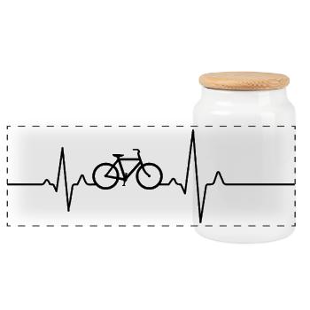 Cyclisme cardiaque – Amour du vélo ECG - Boîte à biscuits avec couvercle en bois - blanc - Devant