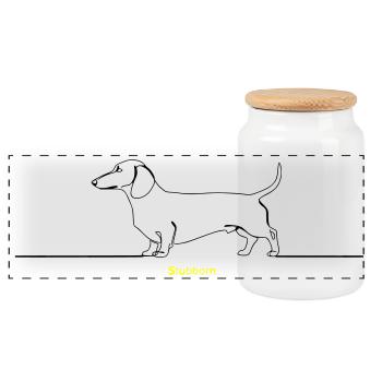 Dachshund Stur Line Art Saying - Panoramic Cookie Jar with Wooden Lid - white - Front