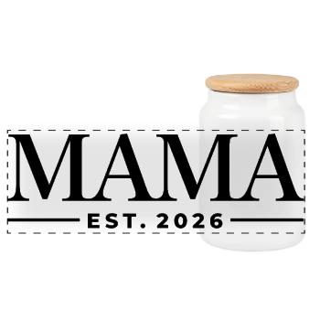 Mama Est. 2026 | Mutter | Muttertag Geschenk - Panorama Keksdose mit Holzdeckel - Weiß - Vorne
