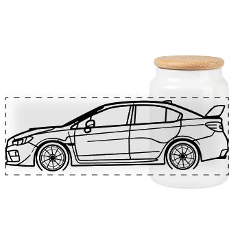 WRX Line Silhouette – Turbo Rally Art - Panorama Keksdose mit Holzdeckel - Weiß - Vorne