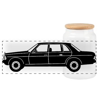 MB W123 Oldtimer Kult seitlich ...(25) - Panorama Keksdose mit Holzdeckel - Weiß - Vorne