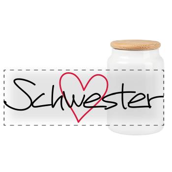 Herz Schwester Schwesterherz Geschenk Liebe - Panorama Keksdose mit Holzdeckel - Weiß - Vorne