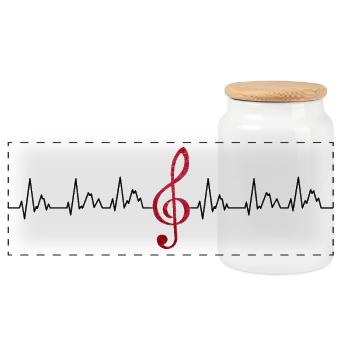 Glowing Treble Clef - Panoramic Cookie Jar with Wooden Lid - white - Front