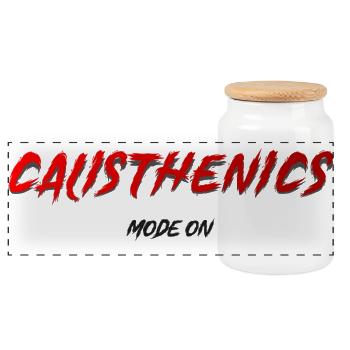 Calisthenics Mode On – Fitness Style - Panorama Keksdose mit Holzdeckel - Weiß - Vorne
