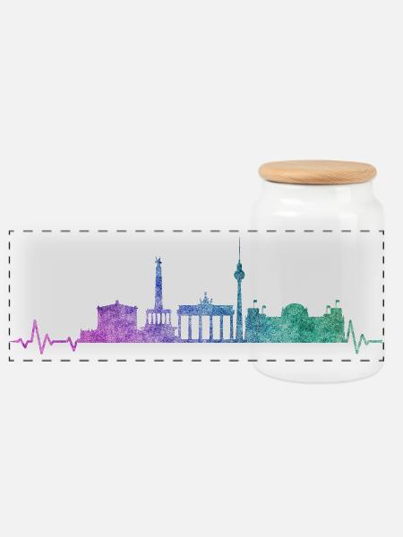 Berlin Skyline - Panorama Keksdose mit Holzdeckel - Weiß
