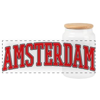Amsterdam Blockschrift Kollektion - Panorama Keksdose mit Holzdeckel - Weiß - Vorne