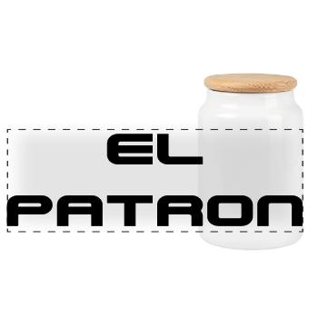 El Patron Lettering – Stylish Saying - Panoramic Cookie Jar with Wooden Lid - white - Front