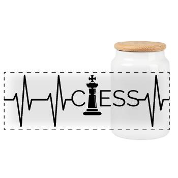 Heart Chess King Pulse Logo Chess Game icon - Panoramic Cookie Jar with Wooden Lid - white - Front