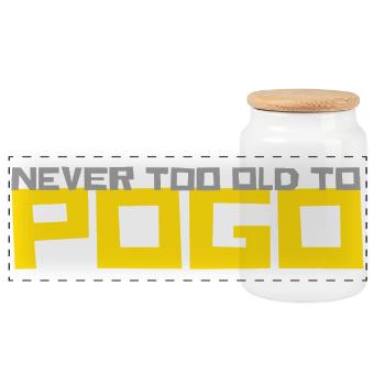 never too old to pogo - Panorama Keksdose mit Holzdeckel - Weiß - Vorne